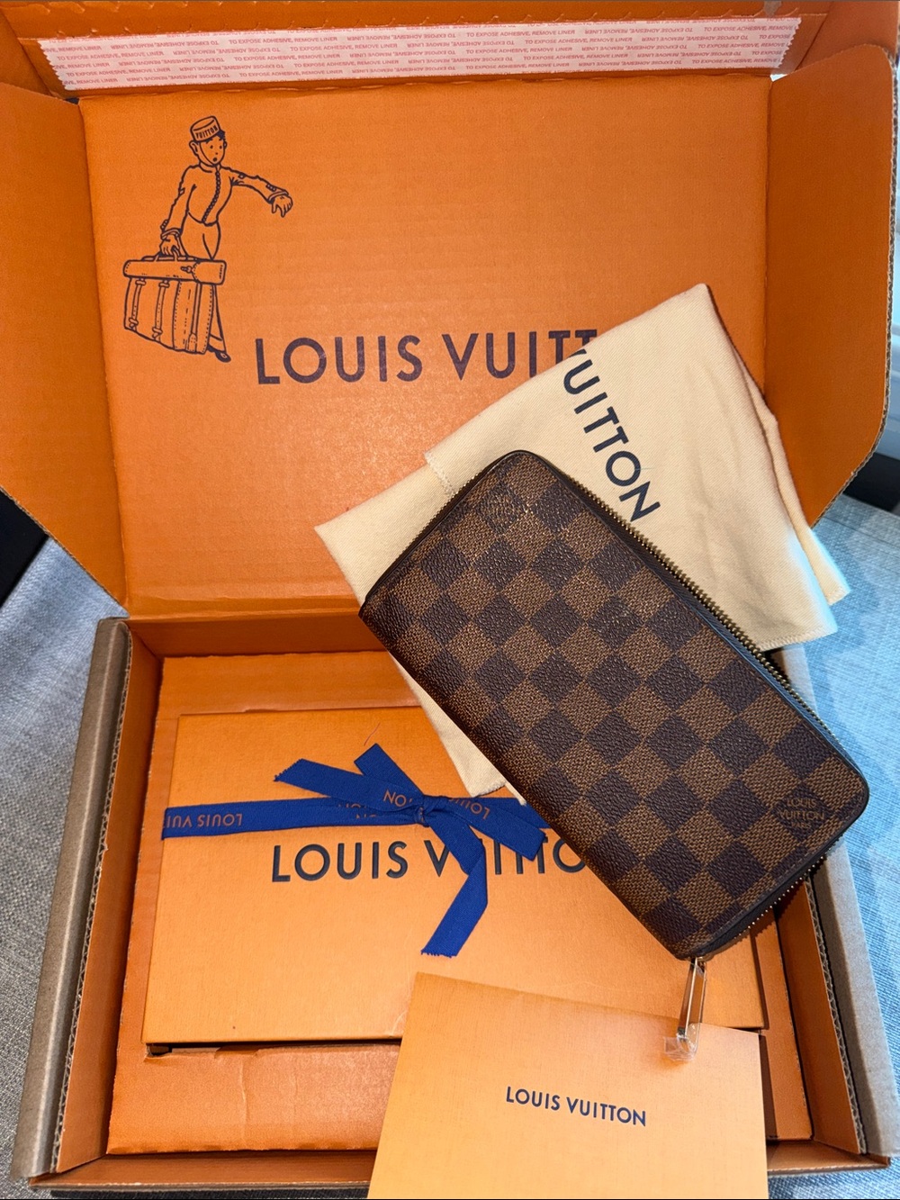 Louis Vuitton Brown Damier Zippy Wallet with Gold-Tone Zip
